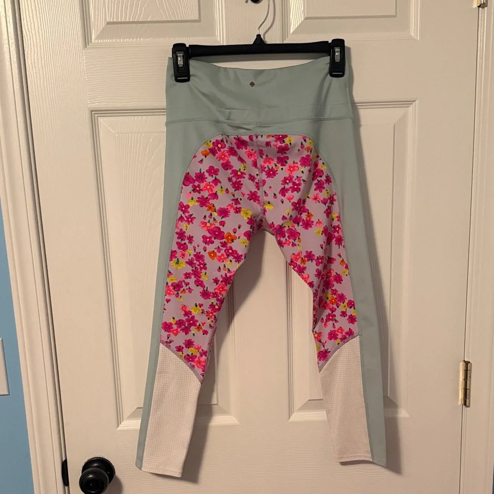 496 Kate Spade New York Floral Colorblock Leggings Small Pink Green Athleisure